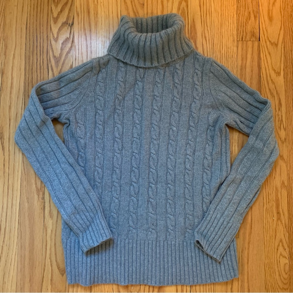 J. Crew Grey Cable Knit Turtleneck Sweater